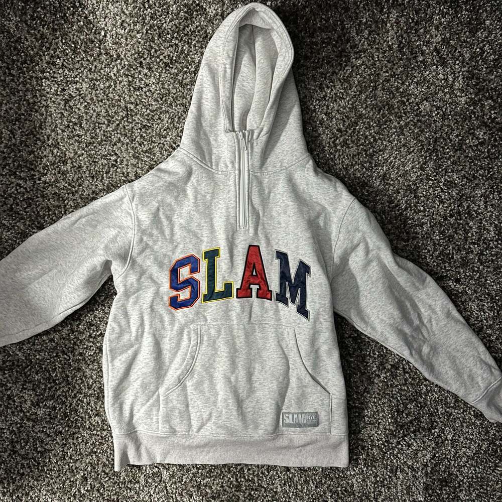 Slam Magazine NYC 1994 Quarter Zip Heavyweight Hoodie Heather Grey Size L